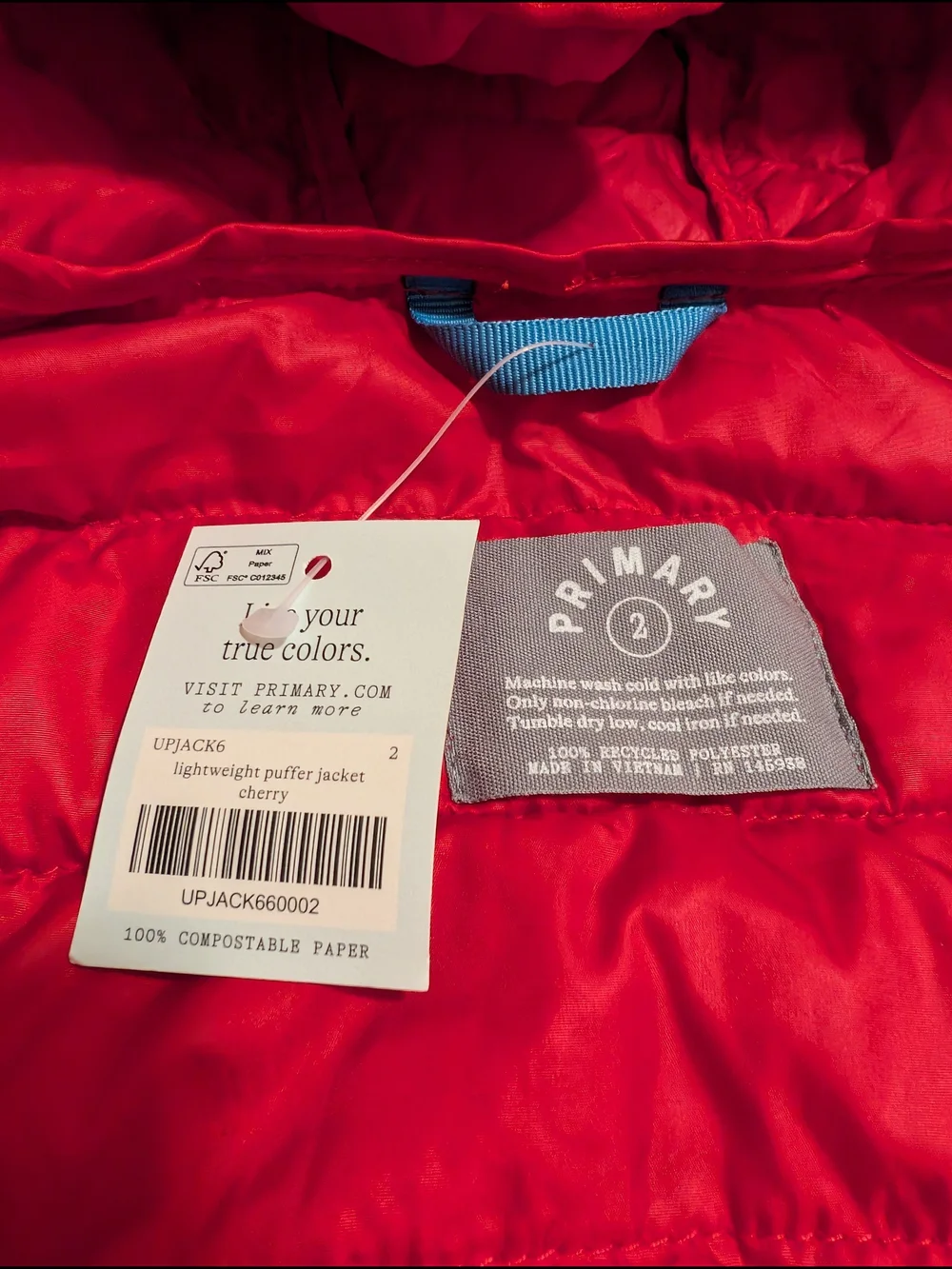Primary Red Quilted Hooded Puffer Jacket for Kids
